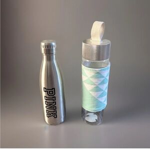 Ello Glass Este water bottle tumbler fabric sleeve & VSpink stainless steel cup